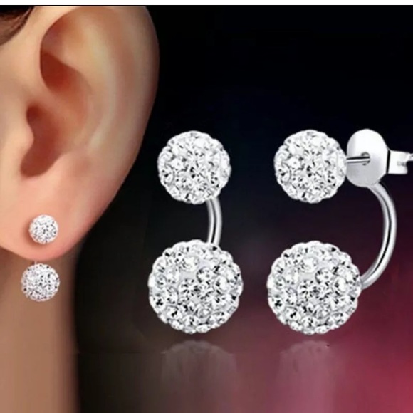 Jewelry - Silver Double Beaded Rhinestone Crystal  Earrings